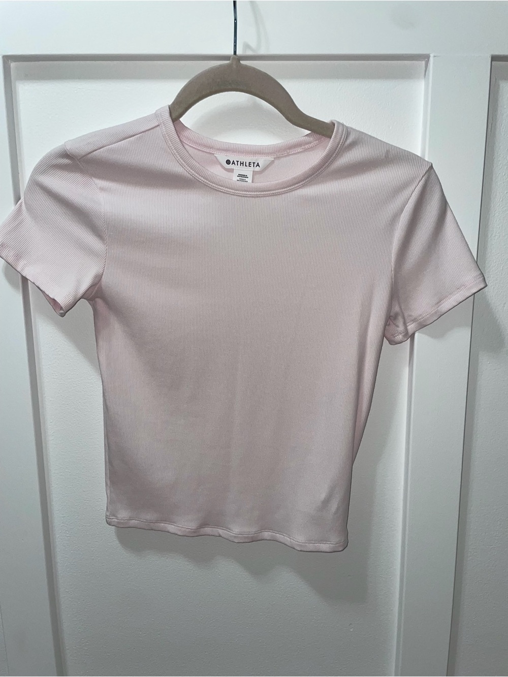Athleta Pale Pink Ribbed Crewneck Short Sleeve Tee